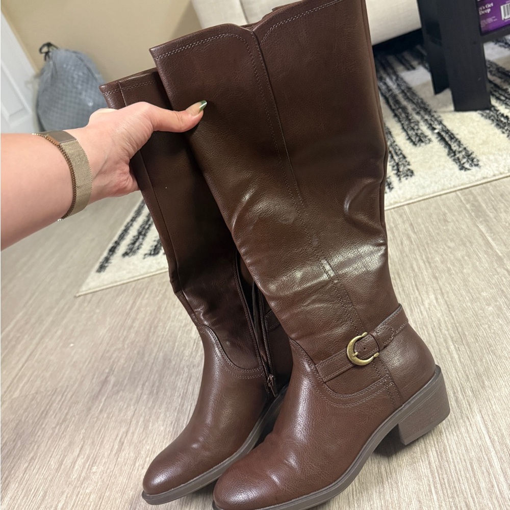 BareTraps Brown Over-the-Knee Buckle Riding Boots